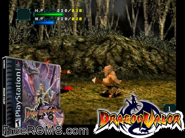 Dragon Valor [Disc1of2] PSX game showing 3D box cover and gameplay screenshot